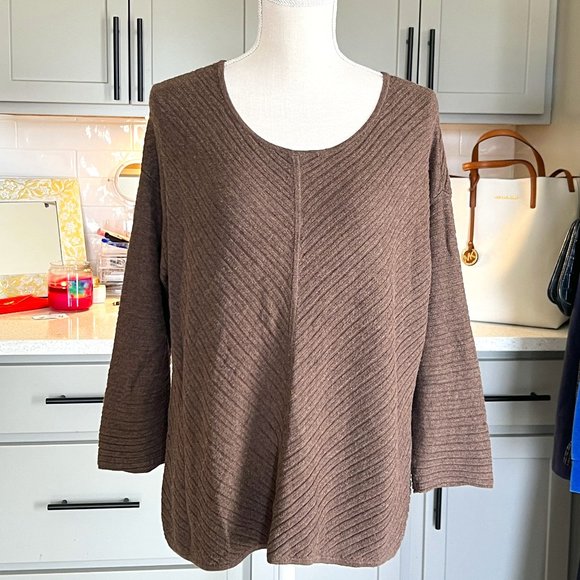 Chico's Coco Brown Large Ribbed Sweater Size Medium (Chico's 1) See Last Image - Picture 1 of 10